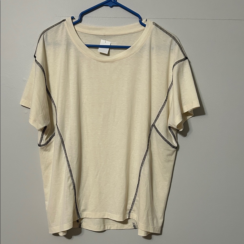 Lou & Grey Cream Tee with Black stitching. Small. EUC.